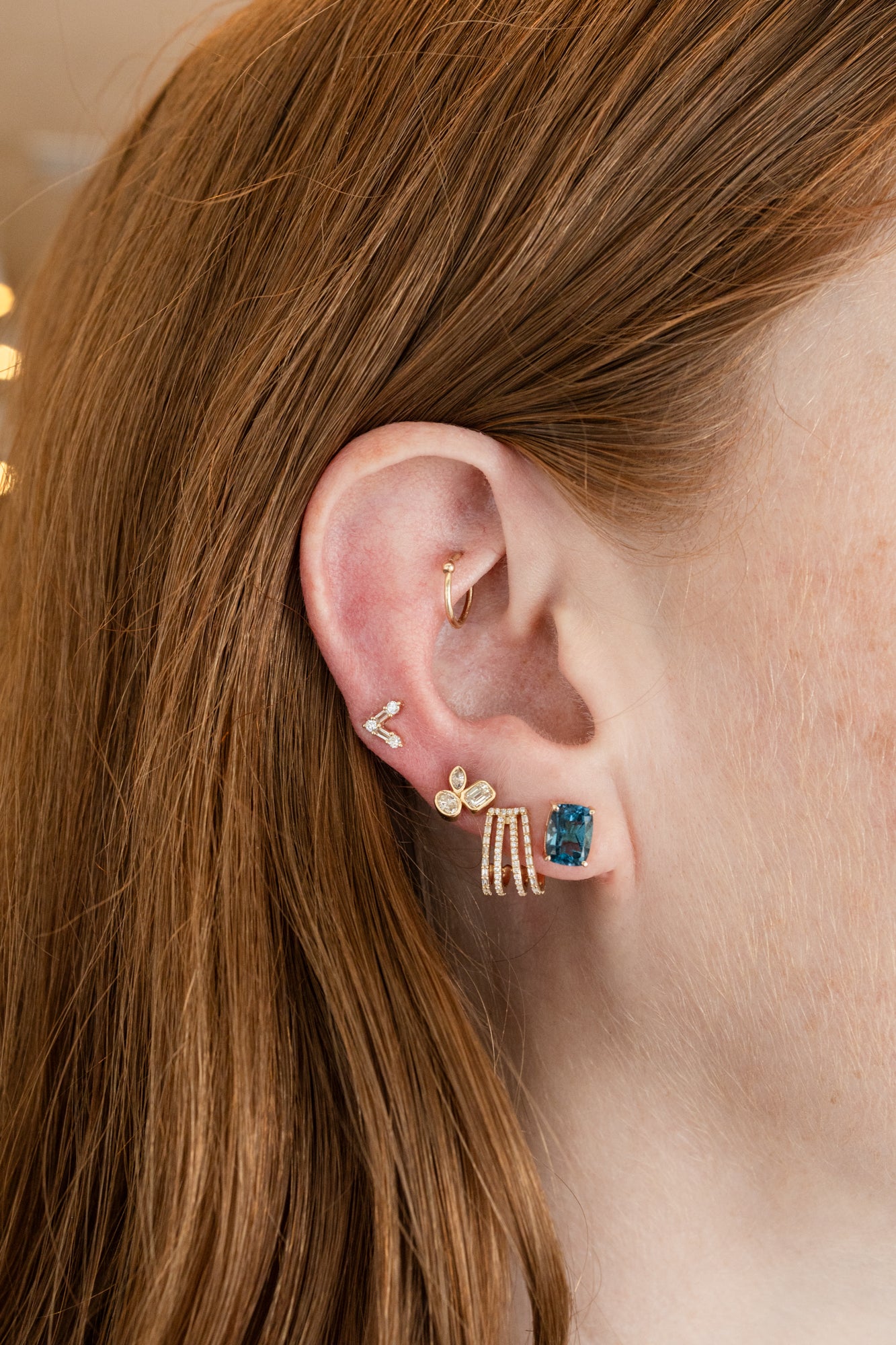 14K Gold London Blue Topaz Rectangle Studs