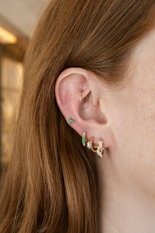 13mm 14K Gold Diamond & Emerald Huggies