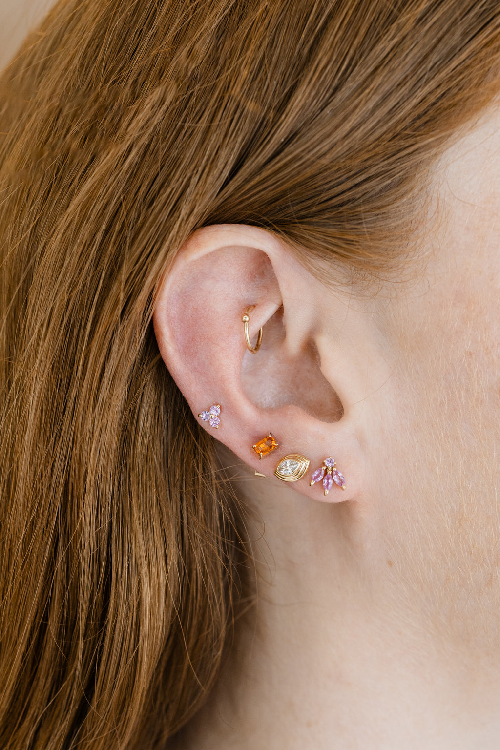 14K Gold Pyramid Evil Eye Marquise Diamond Studs