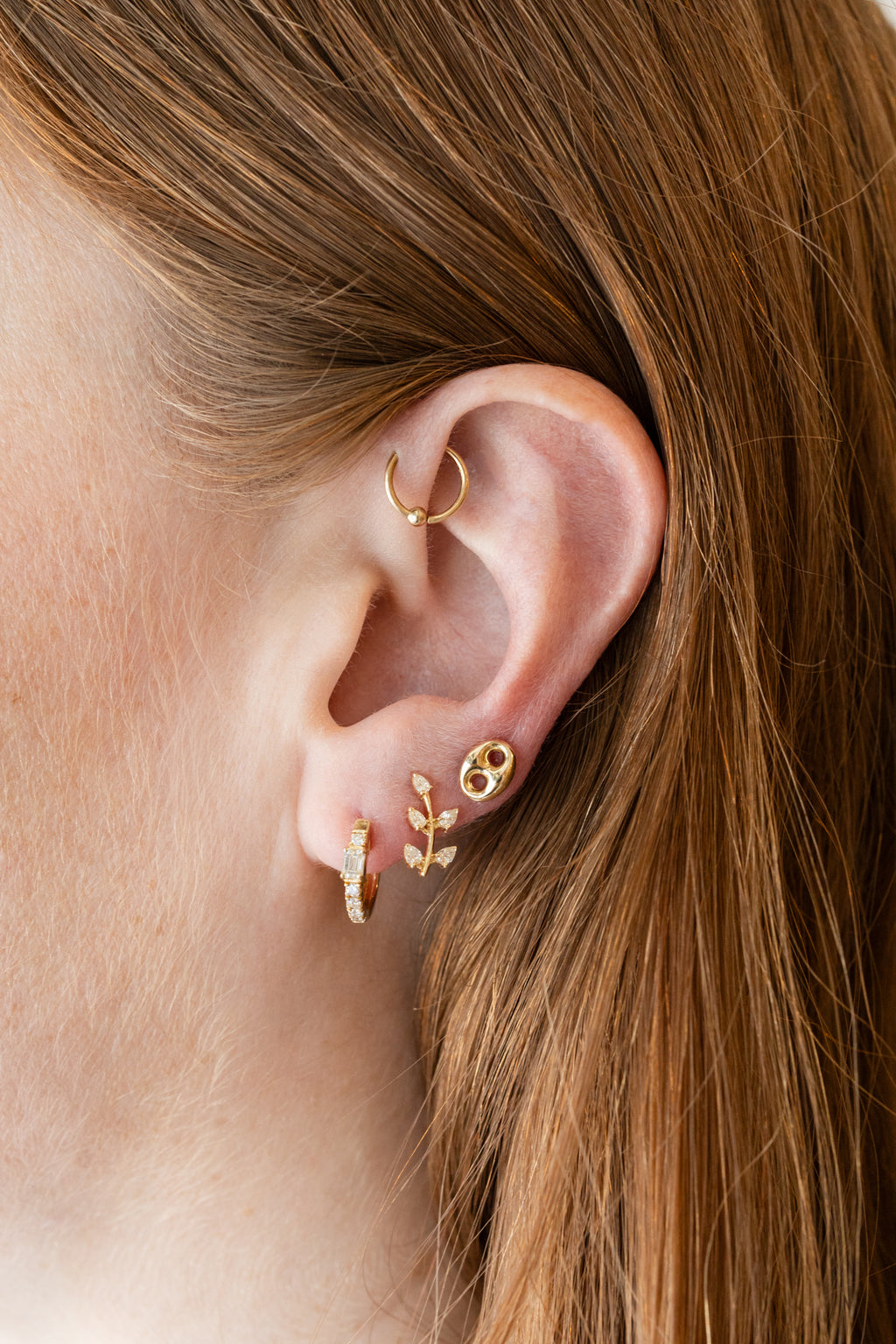 14K Gold .31ct Diamond Leaf Climber Stud