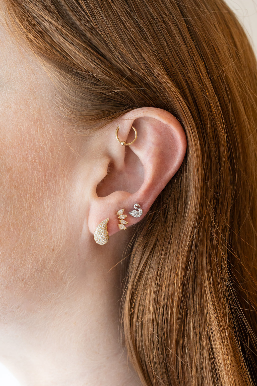 14K Gold .42ct Diamond Marquise Climber Studs
