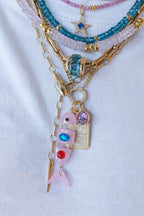 Mini 14K Gold Pink Opal Sapphire Peace Sign Charm