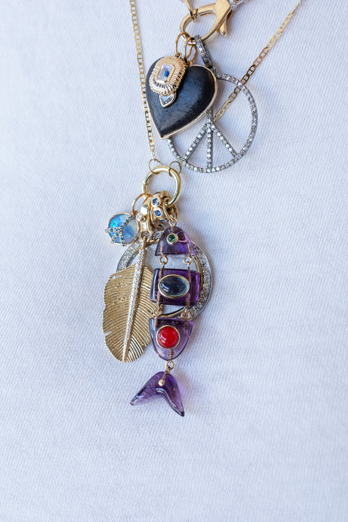 14K Gold Amethyst Fish Scale Stone Fish
