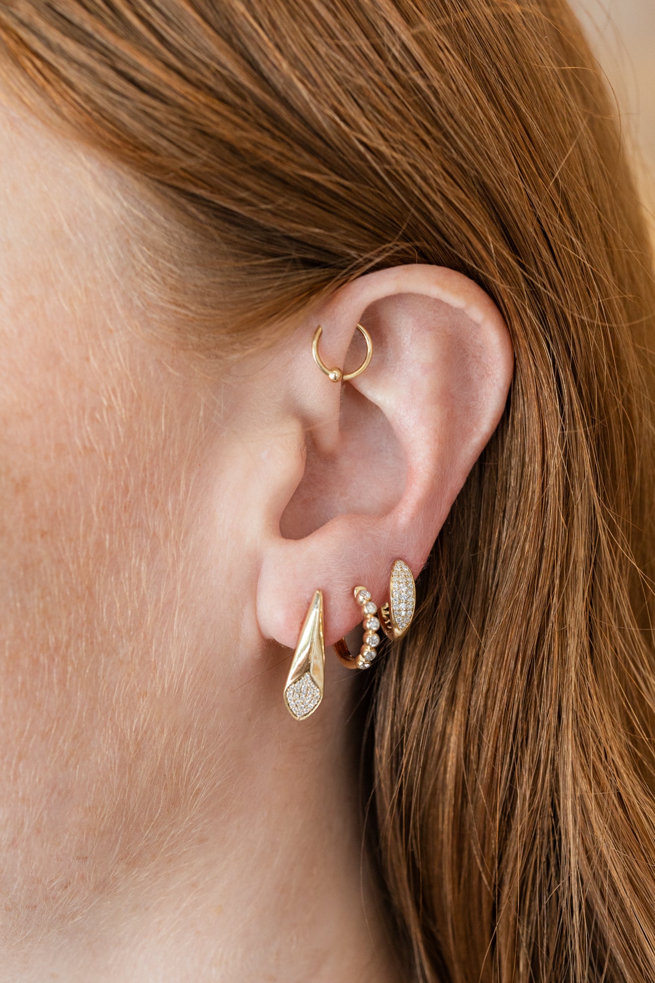 12.5mm 14K Gold Graduated Pave Diamond Huggies