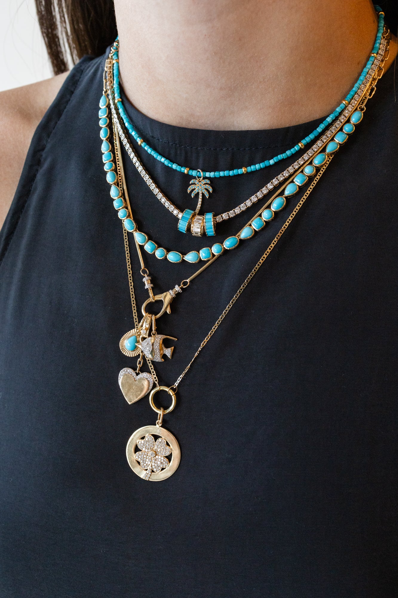 14K Gold Diamond Turquoise Palm Tree Charm
