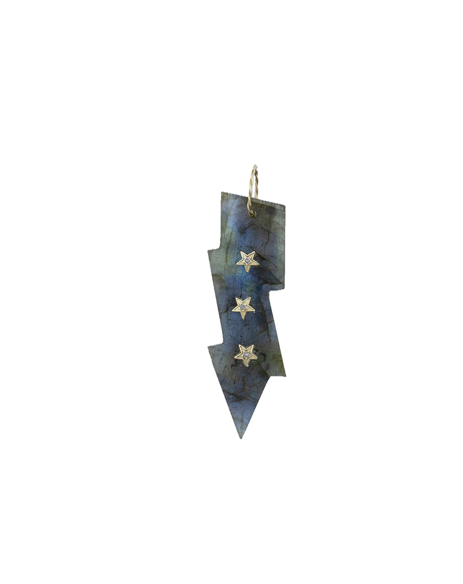 14K Gold Star Studded Labradorite Lightning Bolt Pendant