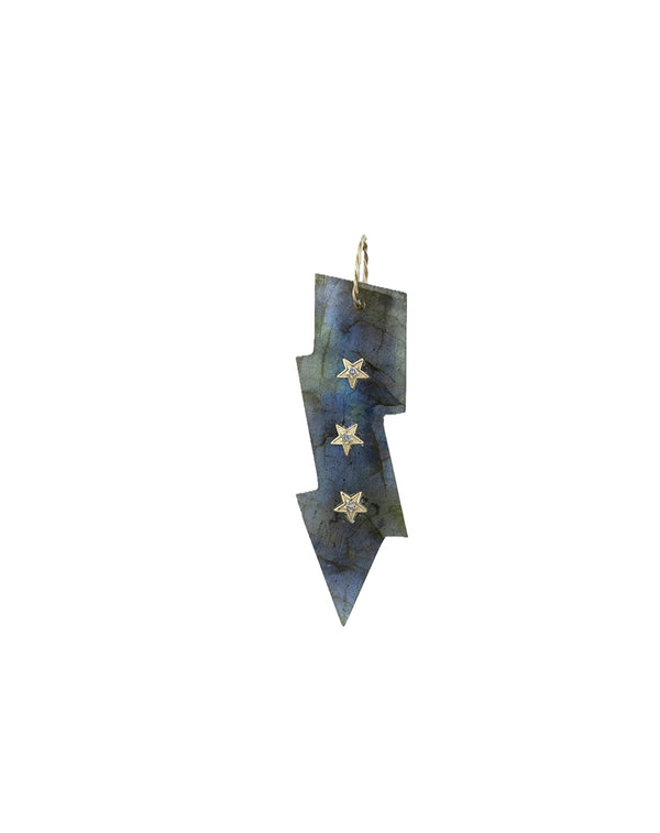 14K Gold Star Studded Labradorite Lightning Bolt Pendant