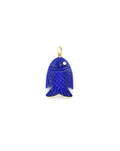 14K Gold Diamond Carved Lapis Fish Charm