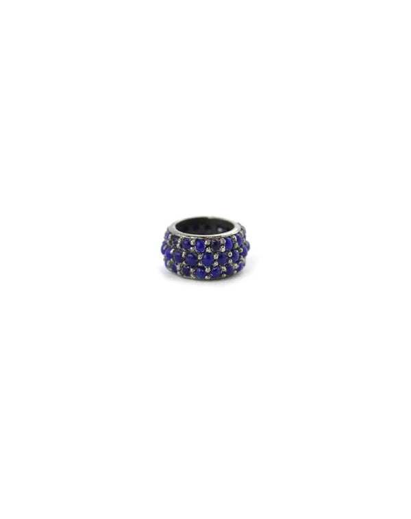 Round Silver Dotted Lapis Spacer