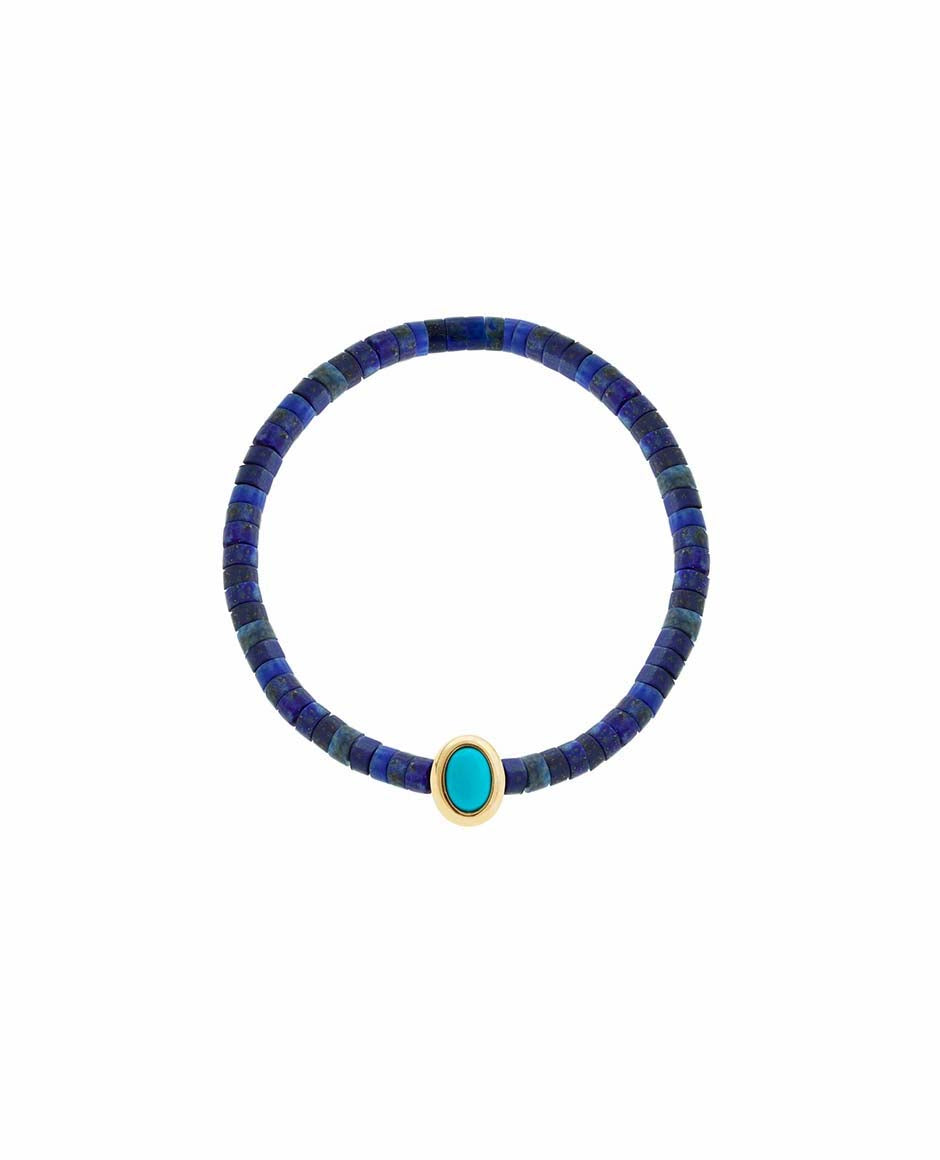 14K Gold Oval Cabochon Turquoise Lapis Stretchy