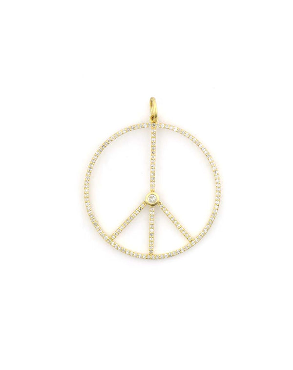 14K Gold Large Diamond Peace Sign Charm