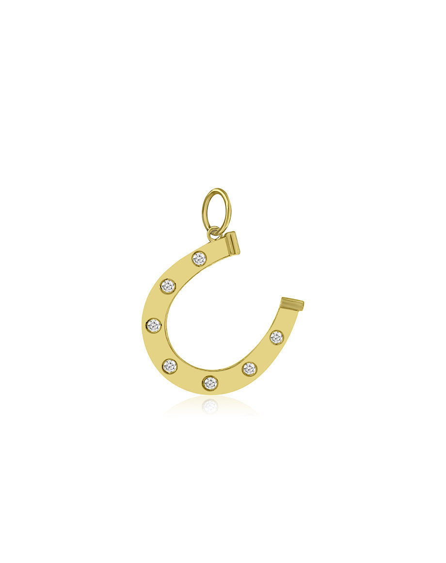 Large 14K Gold Dotted Diamond Shiny Horseshoe