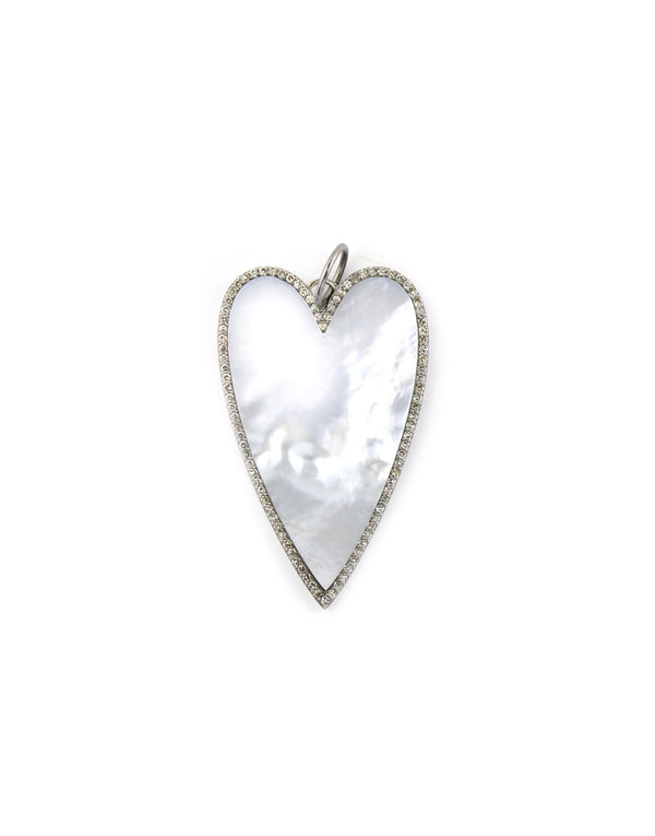 Large Silver Elongated Mother of Pearl Heart Charm