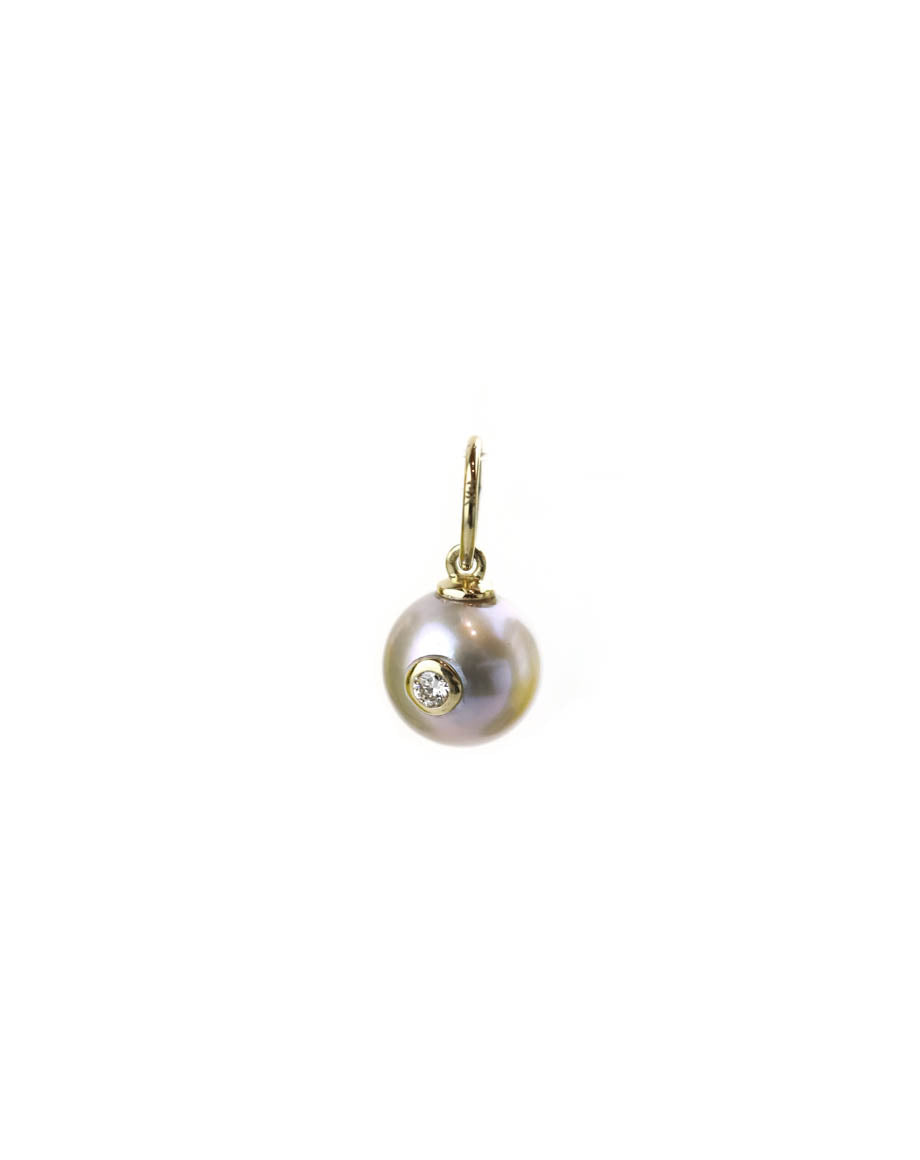 10mm 14K Gold Diamond Lavender Pearl Charm