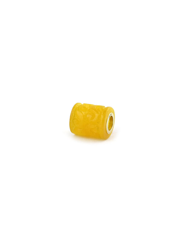 14K Gold Carved Lemon Jade Tube Spacer