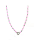Silver Diamond Light Pink Enamel Lock Necklace