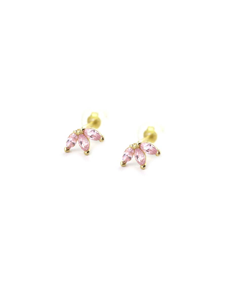 14K Gold Light Pink CZ Lotus Petal Studs