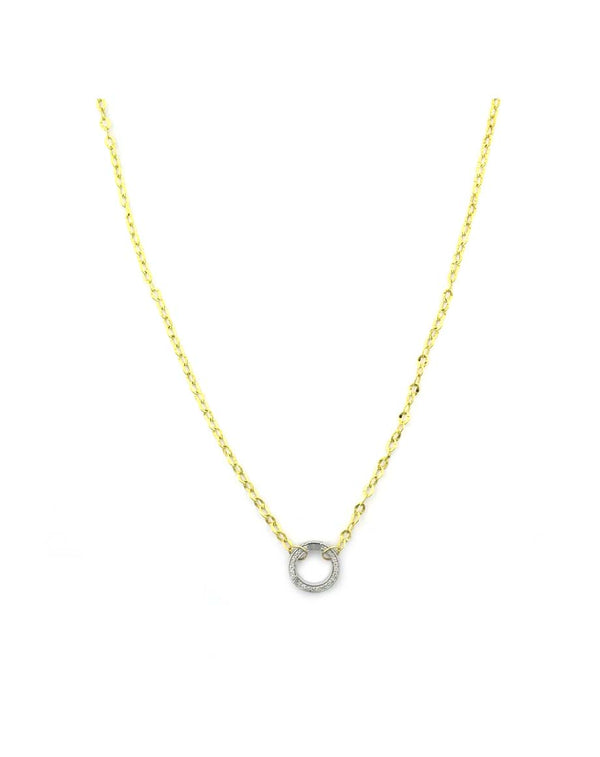 24" 14K Gold Simple Cable 12mm Diamond Lock Necklace
