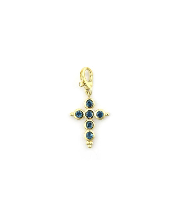 14K Gold London Blue Topaz Bezel Cross Charm