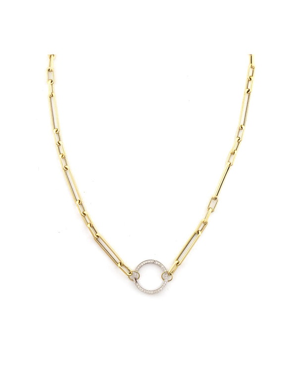 14K Gold Long Link 17mm Diamond Lock Necklace