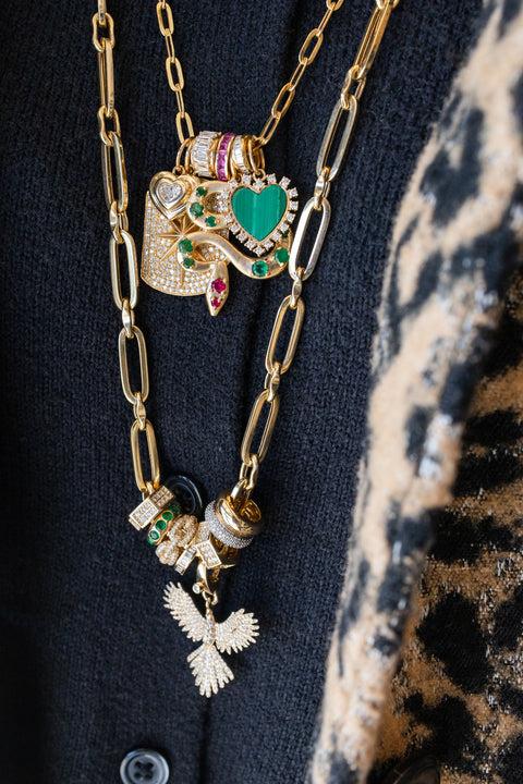 14K Gold Emerald & Ruby Snake Charm