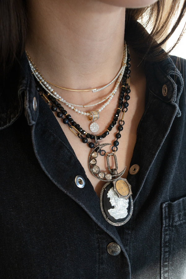 Large Black Onyx Mother of Pearl Cameo Charm