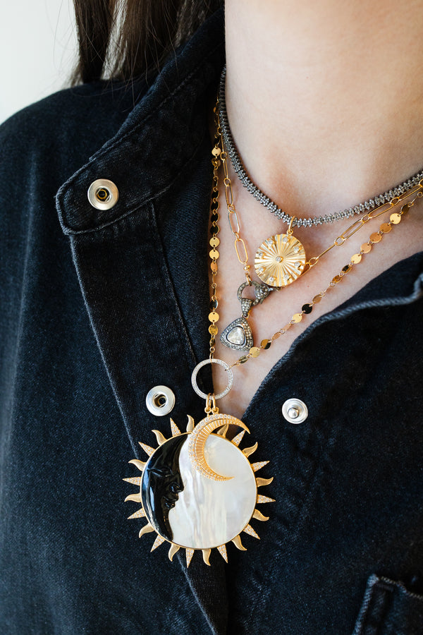 14K Gold Disco Chain 17mm Diamond Lock Necklace