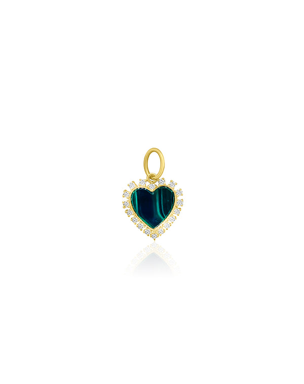 14K Gold Malachite Diamond Heart Charm