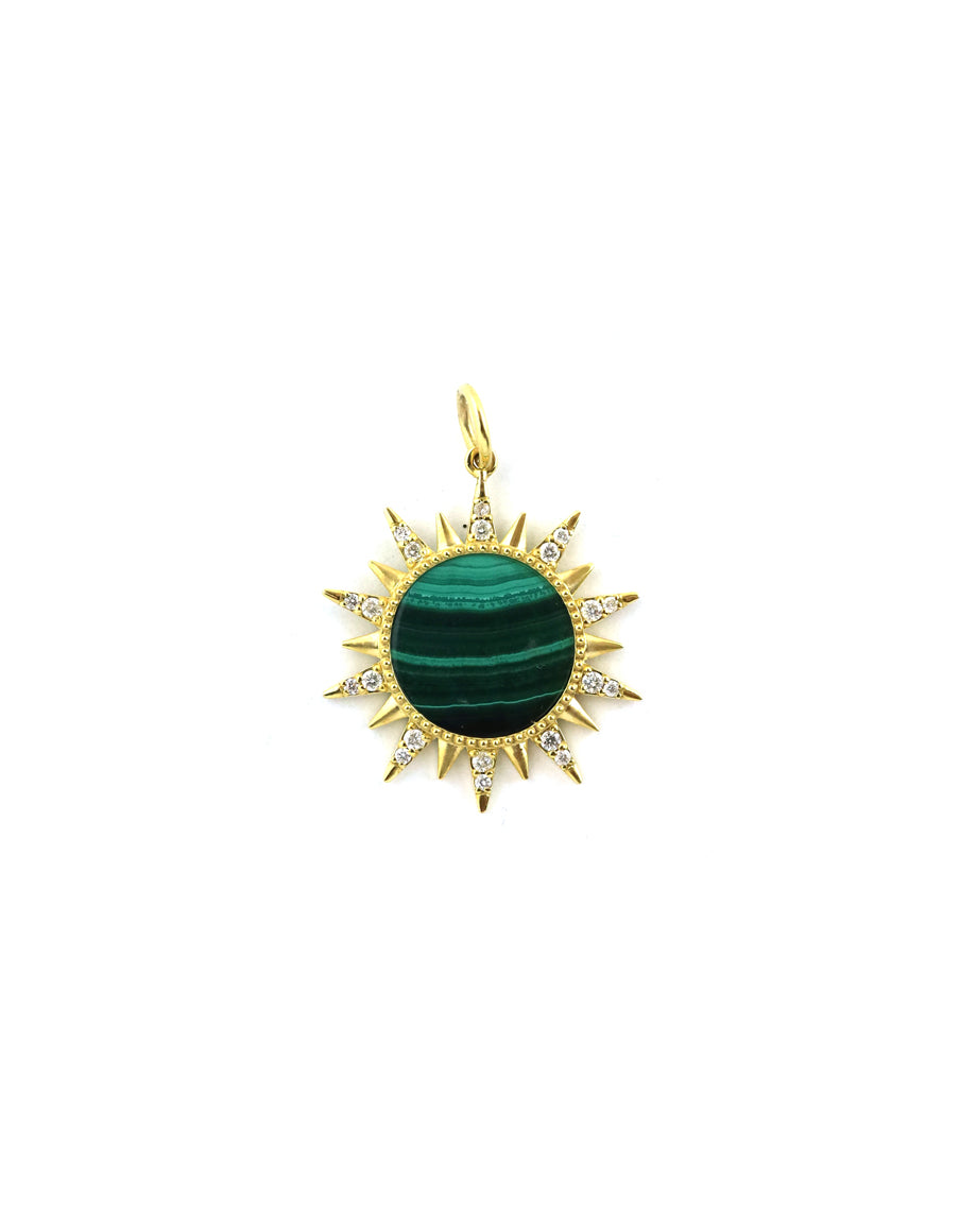 14K Gold Malachite Sun Charm