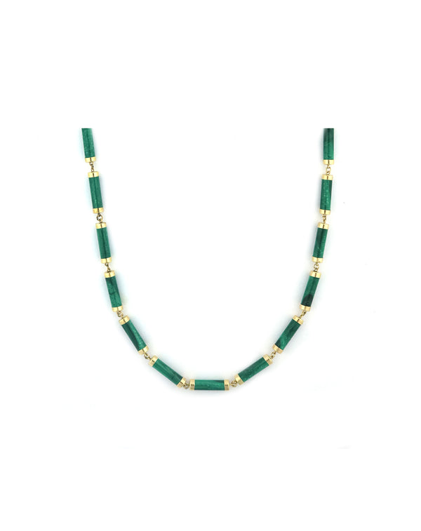 16" 14K Gold Malachite Tube Necklace