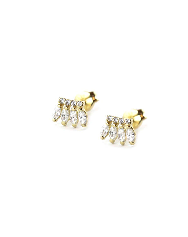 Small 14K Gold Bar & Marquise Crystal Studs