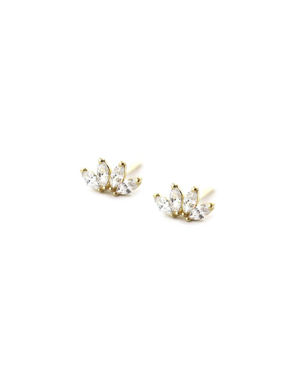 Mini 14K Gold Curved Marquise Crystal Studs