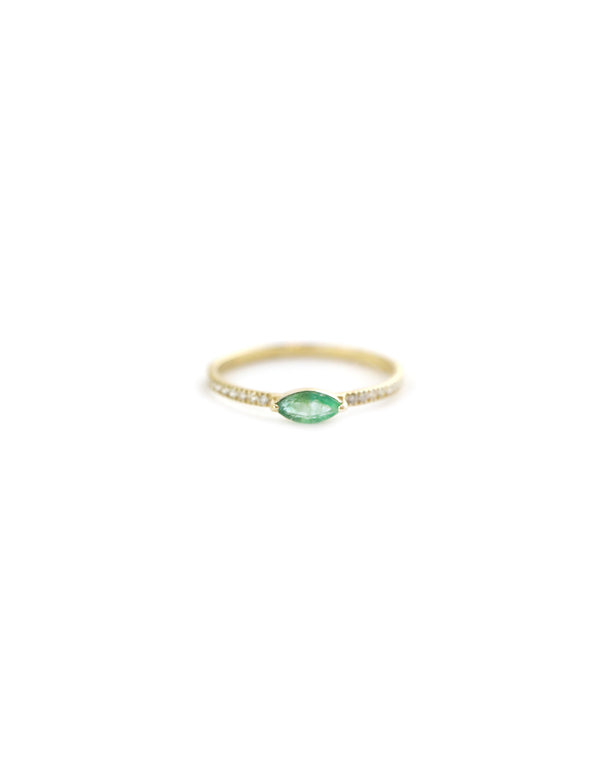 Dainty 14K Gold Marquise Emerald Pave Ring