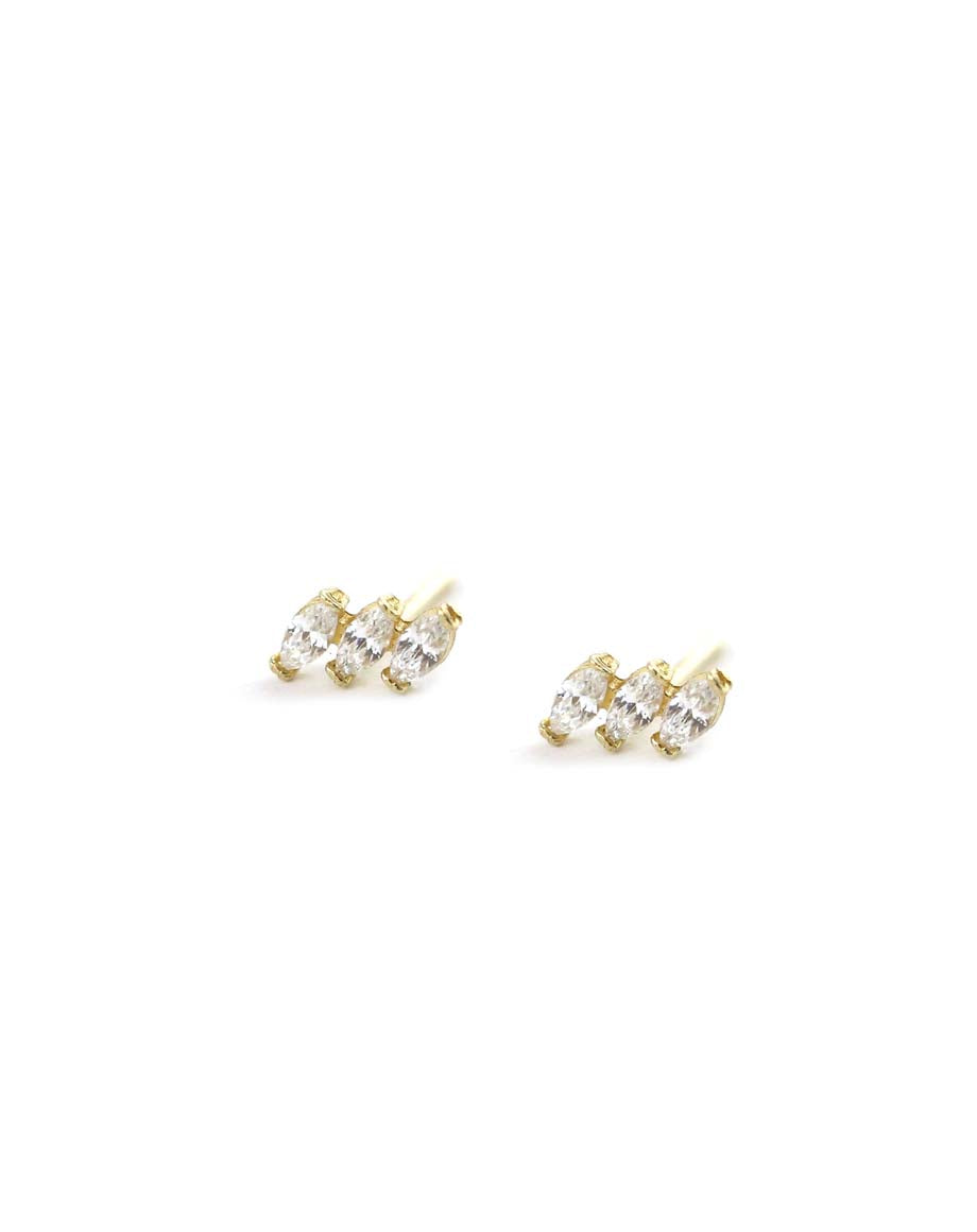 14K Gold Mini 3 Marquise CZ Studs