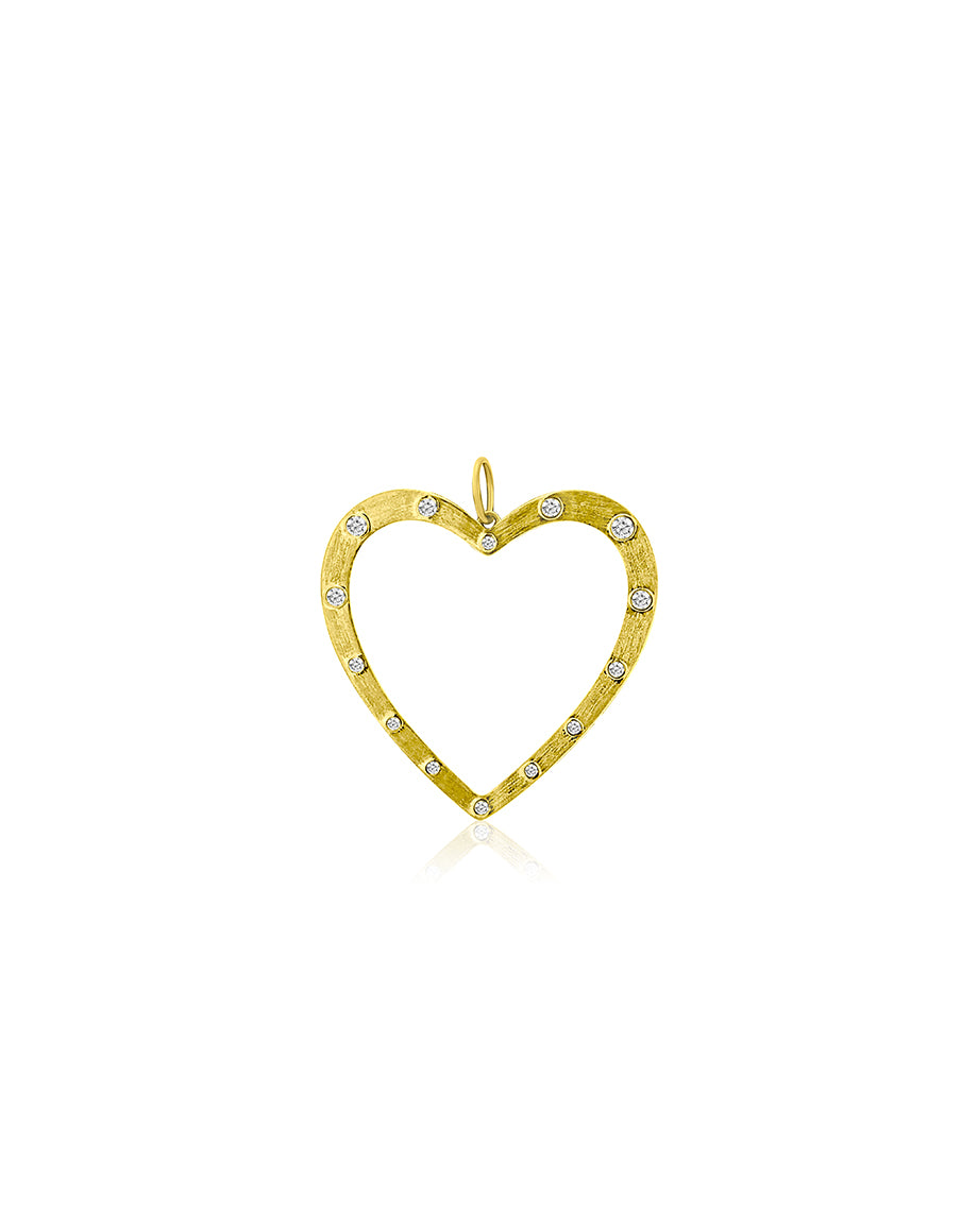 14K Matte Gold Large Open Dotted Diamond Heart