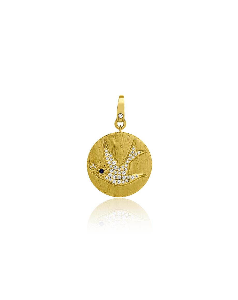14K Gold Swallow Diamond Coin Charm