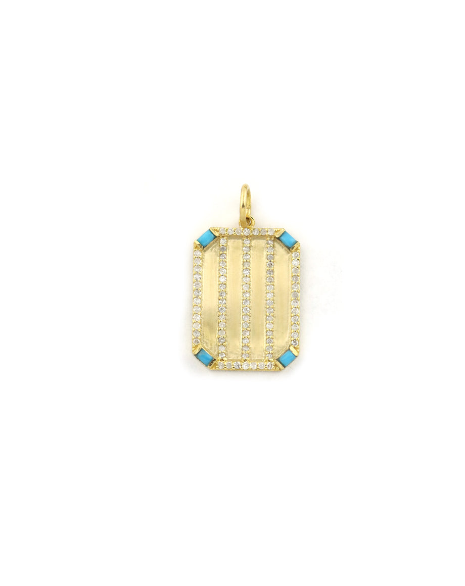 14K Matte Gold Turquoise Dog Tag Charm