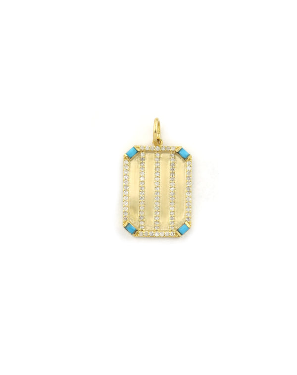 14K Matte Gold Turquoise Dog Tag Charm
