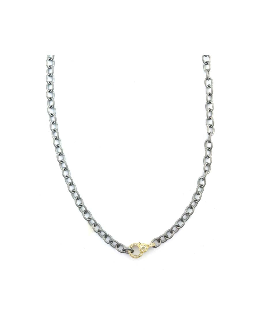 Small 14K Gold Diamond Lock & Matte Silver Link Necklace