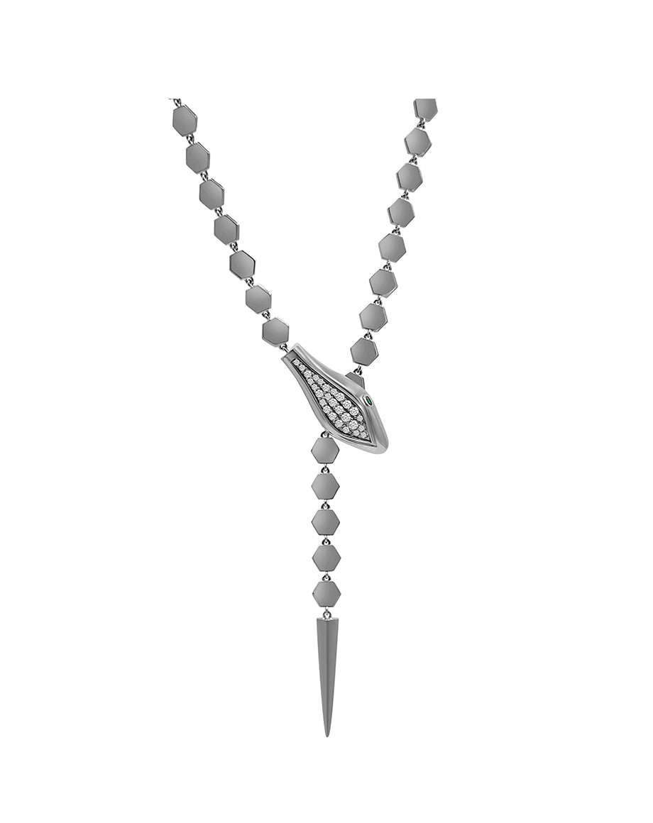 Silver Hexagon Snake Diamond Lariat