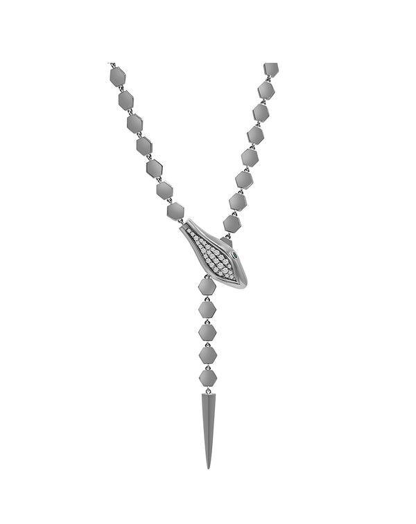Silver Hexagon Snake Diamond Lariat