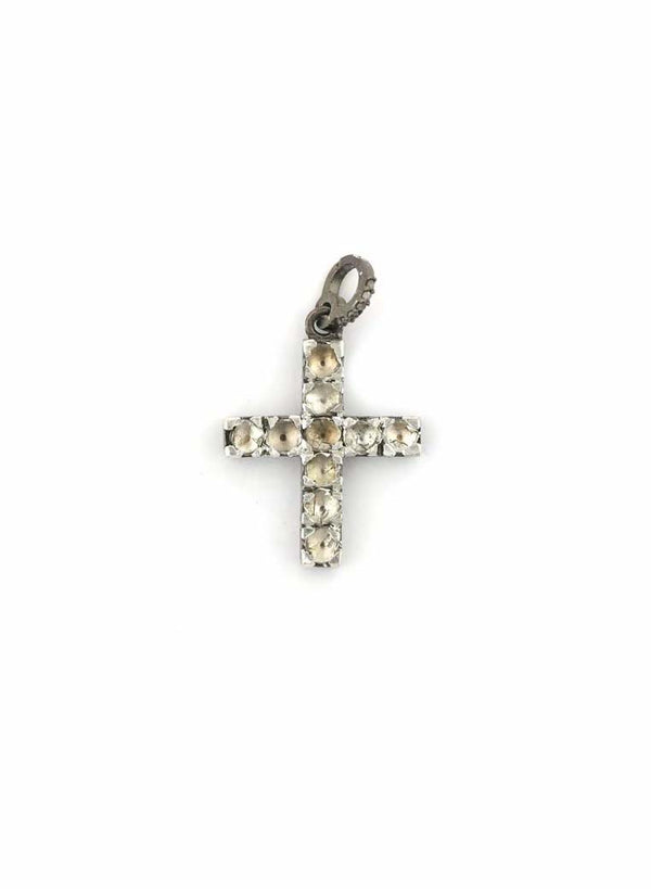 Medium Silver Polki Diamond Cross Charm