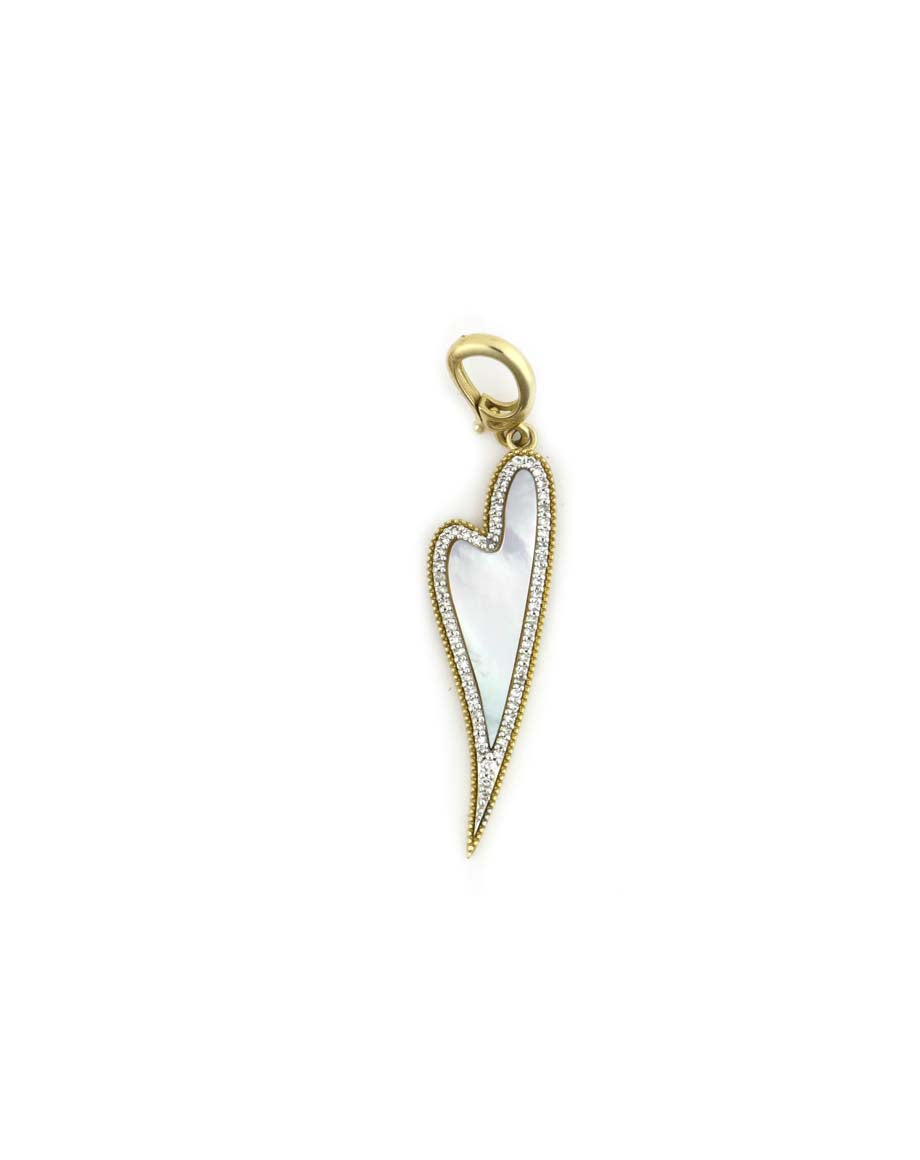 14K Gold Melting Mother of Pearl Diamond Heart Charm