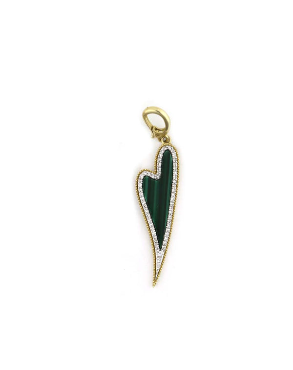 14K Gold Melting Malachite Diamond Heart Charm