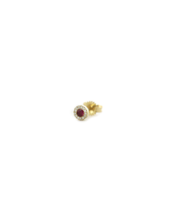 Mini 14K Gold Flat Ruby Diamond Circle Single Stud