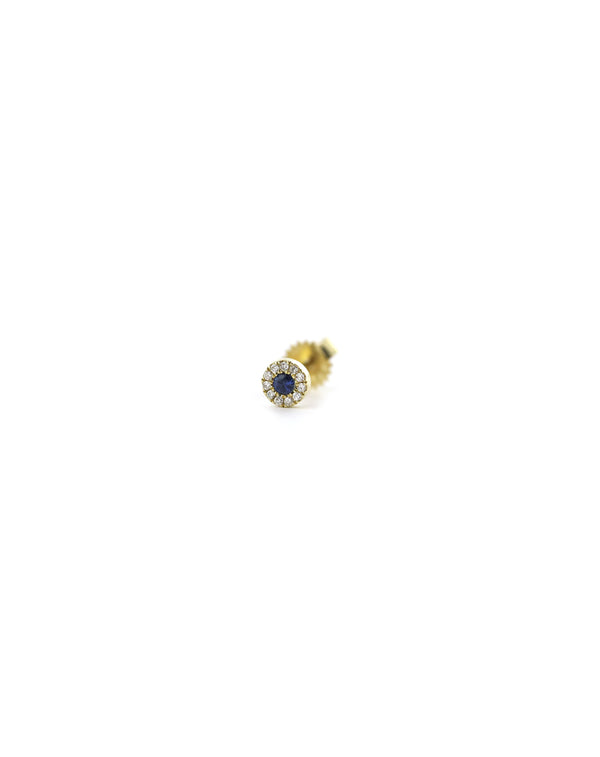 Mini 14K Gold Flat Sapphire Diamond Circle Single Stud