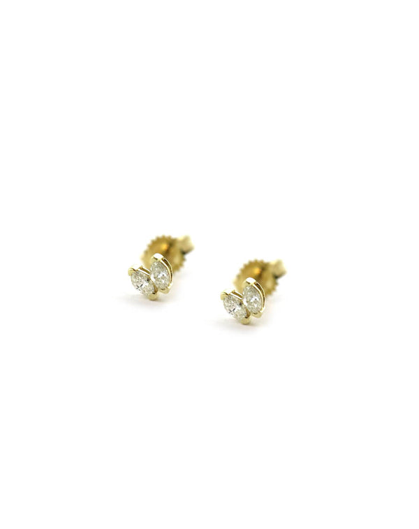 14K Gold Tiny "V" Double Marquise Diamond Studs