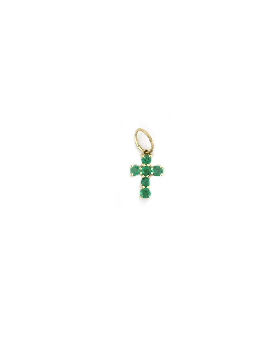 14K Gold Mini Emerald Cross Charm