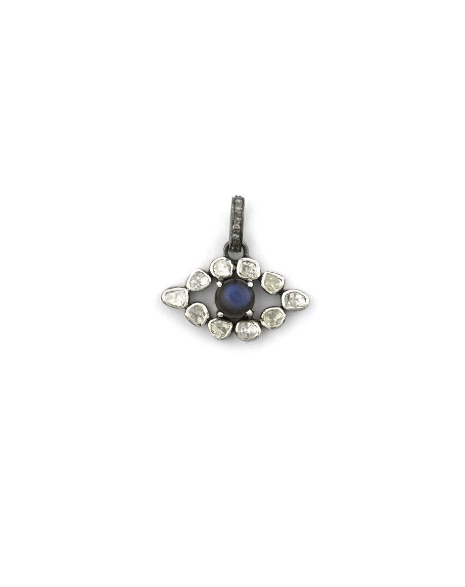 Mini Polki Diamond Labradorite Evil Eye Pendant