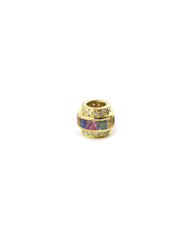 Mini 14K Gold Round Rainbow Sapphire Diamond Spacer